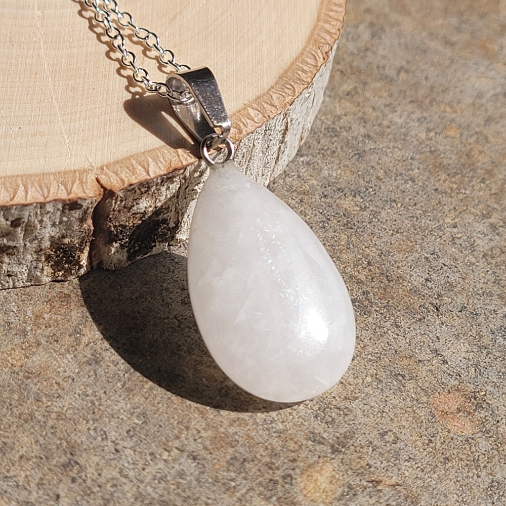 Crystal Quartz Teardrop Stone Sterling Silver Necklace